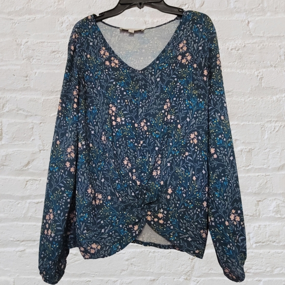 LOFT Twist Front Floral Top - Picture 1 of 10